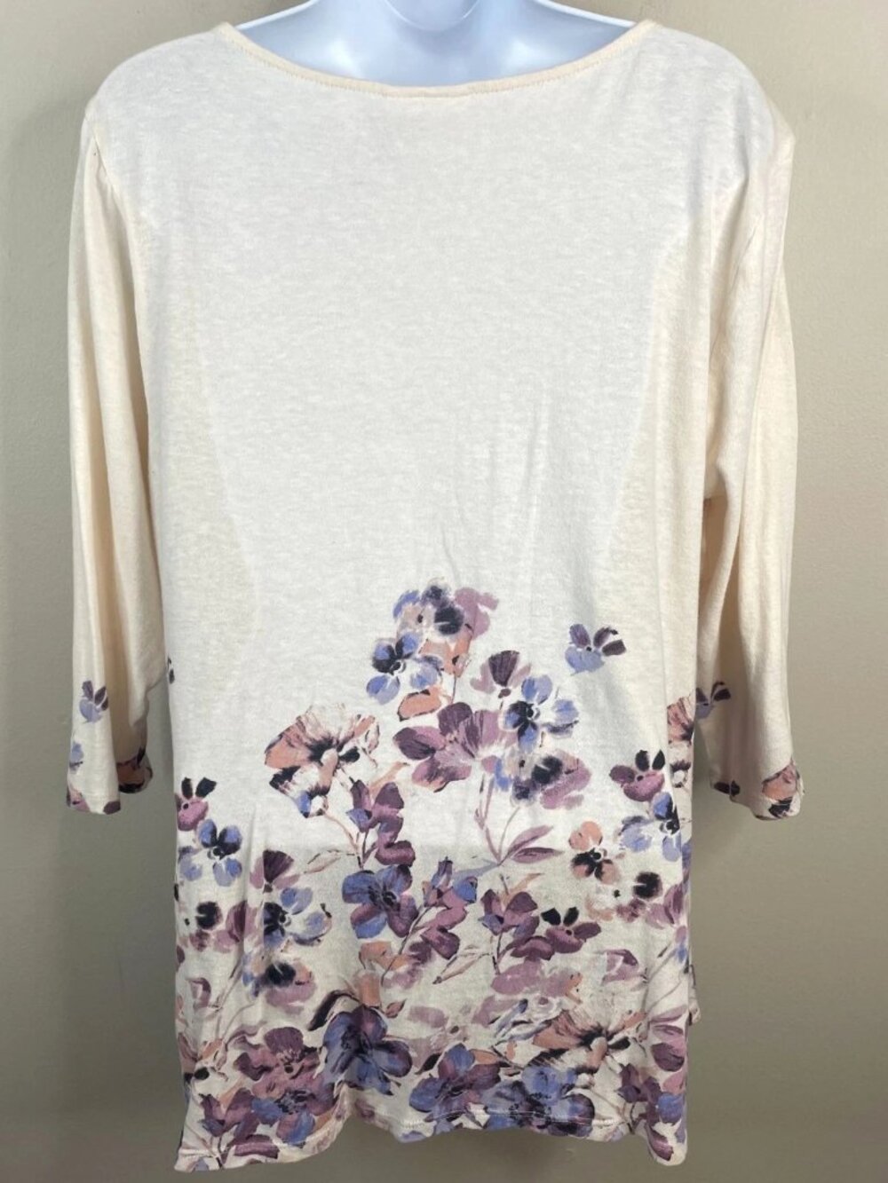 J Jill Top Women Large Feminine Floral Casual Tunic Sweater Pullover 3/4 Sleeve
